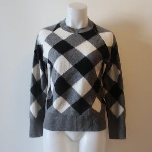 Womens Peace of Cloth Gray Black Off-White Argyle Cashmere Sweater S *